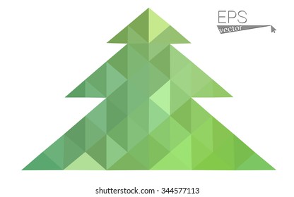 Green low polygon style christmas tree vector illustration consisting of triangles . Abstract triangular polygonal origami or crystal design of New Years celebration. Isolated on white background.