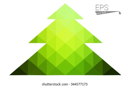 Green low polygon style christmas tree vector illustration consisting of triangles . Abstract triangular polygonal origami or crystal design of New Years celebration. Isolated on white background.