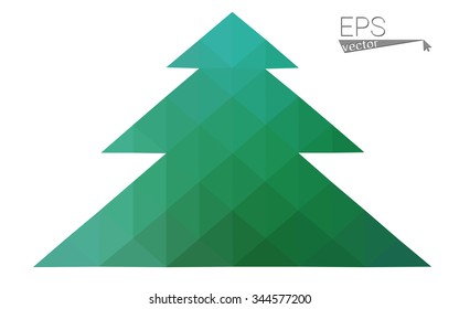 Green low polygon style christmas tree vector illustration consisting of triangles . Abstract triangular polygonal origami or crystal design of New Years celebration. Isolated on white background.