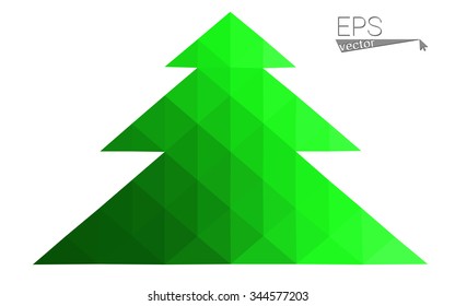 Green low polygon style christmas tree vector illustration consisting of triangles . Abstract triangular polygonal origami or crystal design of New Years celebration. Isolated on white background.