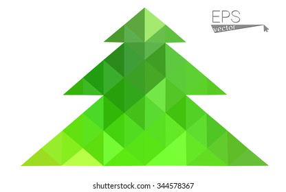 Green low polygon style christmas tree vector illustration consisting of triangles . Abstract triangular polygonal origami or crystal design of New Years celebration. Isolated on white background.