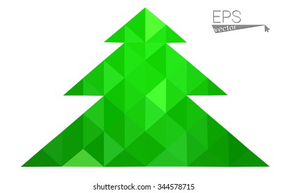 Green low polygon style christmas tree vector illustration consisting of triangles . Abstract triangular polygonal origami or crystal design of New Years celebration. Isolated on white background.
