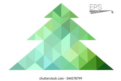 Green low polygon style christmas tree vector illustration consisting of triangles . Abstract triangular polygonal origami or crystal design of New Years celebration. Isolated on white background.