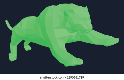 Green low polygon tiger in a jump. Vector illustration.