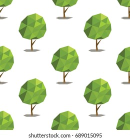 Green low polygonal trees seamless pattern in cartoon style isolated on white background vector illustration for web