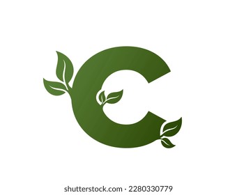 green lowercase letter c with leaves icon. alphabet eco logotype. nature and environment design element. isolated vector image