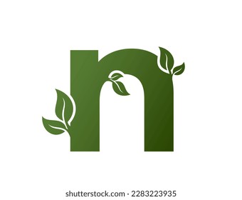 green lowercase letter n with leaves icon. creative eco logo design. nature and environment vector design element
