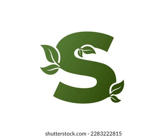 green lowercase letter s with leaves icon. alphabet eco logotype. nature and environment vector design element