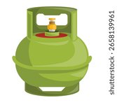 Green lpg gas cylinder vector for kitchen appliance, cooking fuel, and safety concept