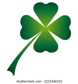 Green lucky clover leaf in the shape of a heart. Lucky clover leaf, four isolated on a white background. Vector flat illustration of St. Patrick's Day. Clover. The concept of vector illustration.