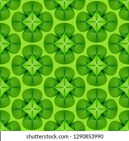 Green lucky clover leaves background. Seamless vector pattern. Green foliage jungle pattern.