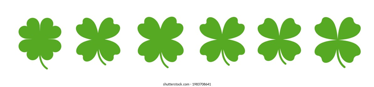 Green Lucky Four Leaf Clover Icon Set