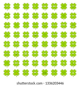 Green lucky irish clover big set of cute happy smiley emotions for st.Patricks day,vector illustration