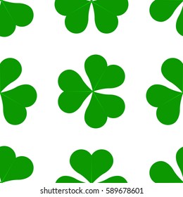 Green Lucky Irish Clover for St. Patricks Day. Seamless vector pattern texture