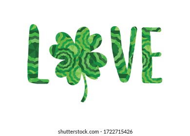 Green lucky love four leaf clover vector