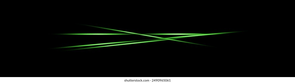 Líneas de rayos luminosos verdes con efecto de luz brillante, rayo láser de neón. Brillantes explosiones de luz Flash. Elementos de diseño de alta tecnología EPS futurista aislado sobre fondo transparente. Ilustración vectorial