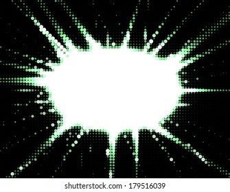 Green luminous rays background in halftone style