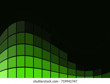 Green Luminous Tiles in the Dark . Abstract Black Background . Template for your Design . Isolated Vector Illustration