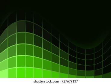 Green Luminous Tiles in the Dark . Abstract Black Background . Template for your Design . Isolated Vector Illustration