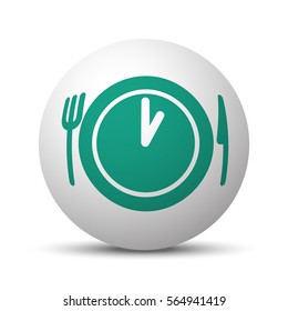 Green Lunch Time icon on white sphere