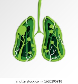 Green lung of nature concept paper art style.Environment and ecology conservation sustainable resource concept.Vector illustration.