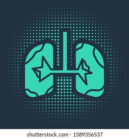 Green Lungs icon isolated on blue background. Abstract circle random dots. Vector Illustration