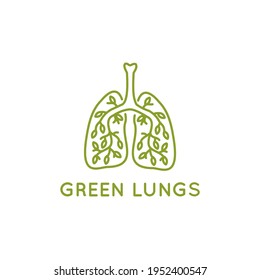 Green lungs with leaves vector icon thin line style