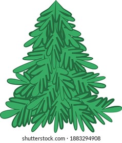 Green lush spruce on a white background. Vector fir tree for New Year.