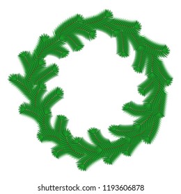 Green lush spruce or pine branch. Fir tree branch isolated on white christmas element.
