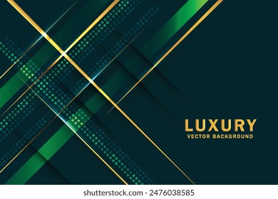 El fondo abstracto de lujo verde superpone las capas en el espacio oscuro con la decoración del efecto de las líneas doradas. elemento de Diseño gráfico