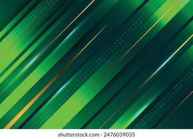 Green luxury abstract background overlap layers on dark space with golden lines effect decoration. Graphic design element elegant style concept