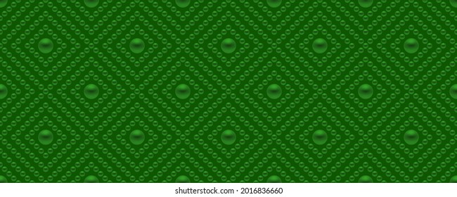 Green luxury background with beads and rhombuses. Seamless vector illustration. 