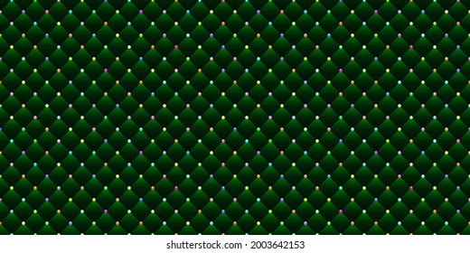 Green luxury background with colorful beads. Seamless vector illustration. 