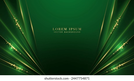 Green Luxury background and diagonal golden lines with glittering light effect decoration. Vector illustration
