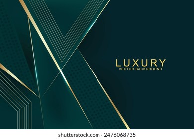 Grüner Luxushintergrund und diagonale goldene Linien mit glitzerndem Lichteffekt Dekoration. Vektorillustration