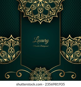 Green luxury background, with gold mandala ornament