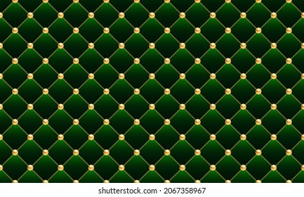 Green luxury background with golden chains and beads. Vector illustration.