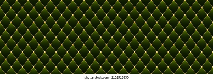 Green luxury background with golden chains and beads. Vector illustration.