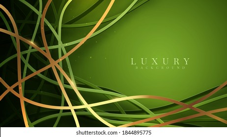 Green luxury background with golden lines, modern 3D style backdrop. illustration from vector about modern template deluxe design.