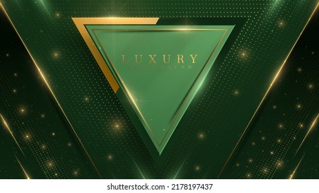 Green luxury background with golden triangle decoration with light effect elements.