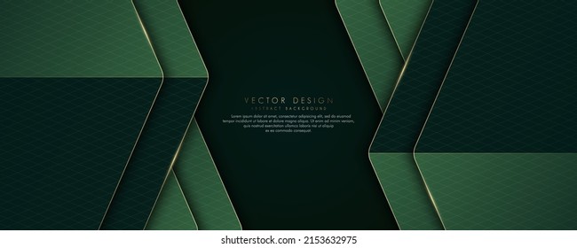 Green luxury background with overlap layers and golden lines elements. Realistic luxury graphic. Modern template design with space for text. Suit for banner, poster, brochure, flyer, card