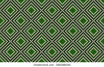 Green luxury background with pearls and rhombuses. Seamless vector illustration. 