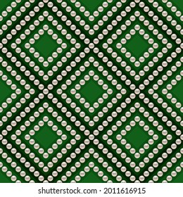 Green luxury background with pearls and rhombuses. Seamless vector illustration. 