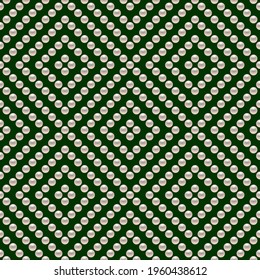 Green luxury background with small pearls and rhombuses. Seamless vector illustration. 