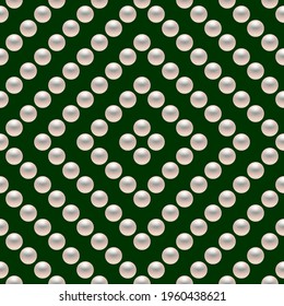 Green luxury background with small pearls and rhombuses. Seamless vector illustration. 