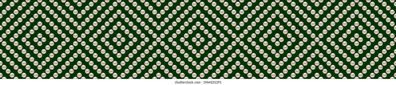Green luxury background with small pearls and rhombuses. Seamless vector illustration. 