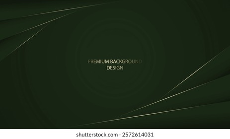 Green luxury background vector design. Green background with gold line. Suit for banner, backdrop, invitation, card, presentation, etc