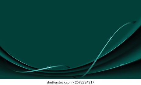 Green luxury background vector design. Green emerald background with curved ribbon and fold paper decoration. Suit for banner, business card, webinar, web, certificate, award, presentation, advertising and others