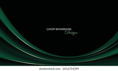 Green luxury background vector design. Green folded of satin. Dark green background with color gradation. Suit for card, invitation, banner, backdrop, product promotion, presentation, poster, brochure