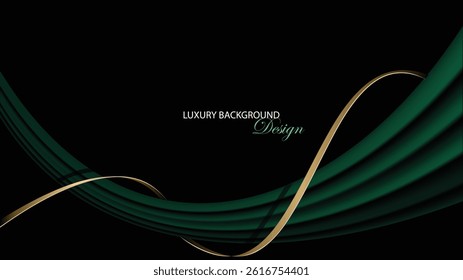 Green luxury background vector design. Green folded of satin. Luxury background  with wave green color. Suit for card, invitation, banner, backdrop, product promotion, presentation, poster, brochure